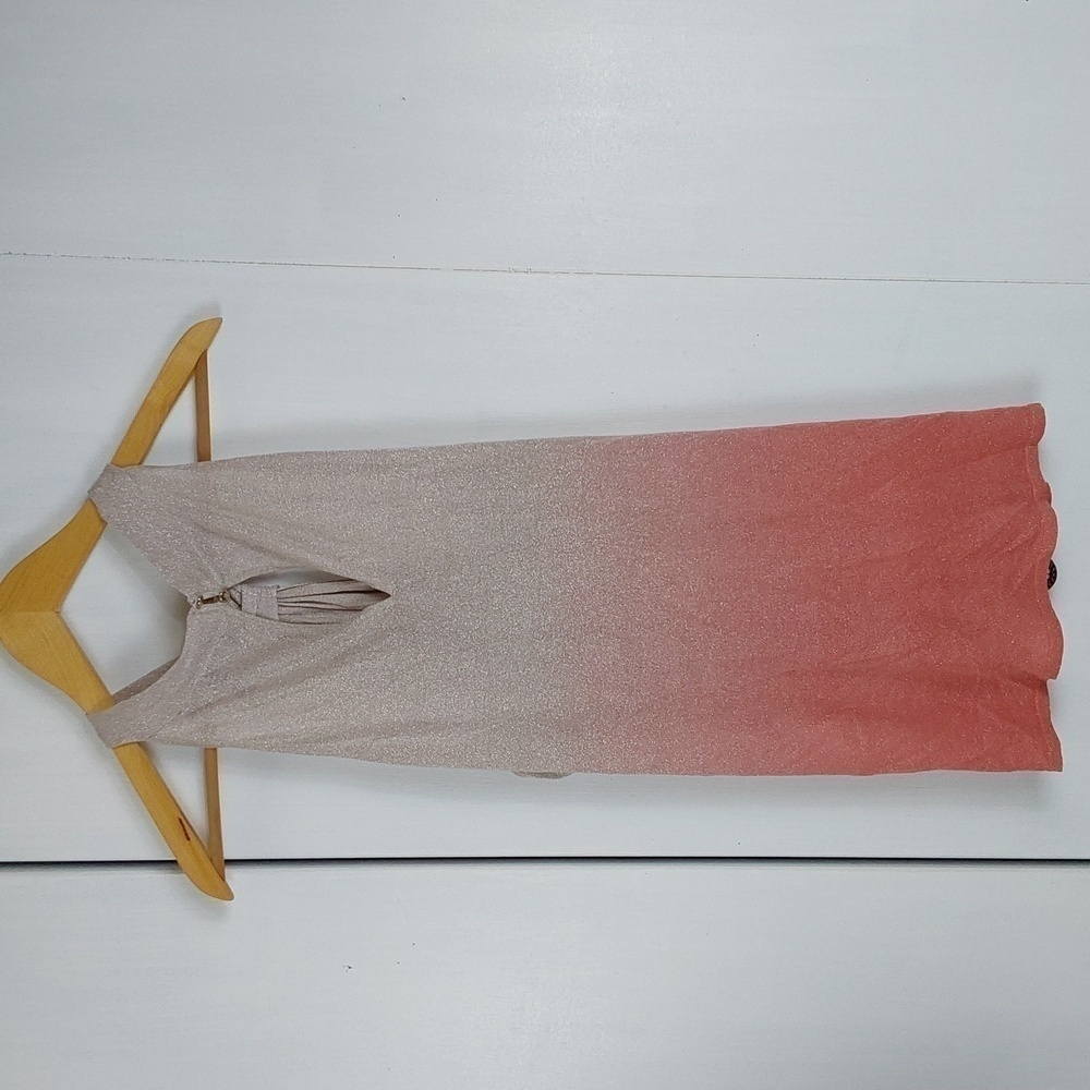 White house Black Market| Cream & Pink Ombre Metallic Shimmer Halter Top Sz.L